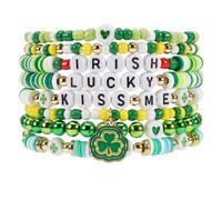 Lonext Beaded Stretch Bracelet for Women, Boho Y2k Style, St. Patrick's Day Valentine's Day Theme, 7.0 Inch, Clay Material, Round Shape, Spring Ring Clasp, One Size, Clay Glass Crystal, no gemstone