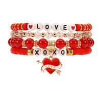 Lonext Beaded Stretch Bracelet for Women, Boho Y2k Style, St. Patrick's Day Valentine's Day Theme, 7.0 Inch, Clay Material, Round Shape, Spring Ring Clasp, One Size, Clay Glass Crystal, no gemstone