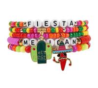 Lonext Cinco de Mayo Beaded Bracelet Stackable Mexican Fiesta Stretch Bracelet Holiday Sombrero Chili Pepper Pinata Festive Charm Bracelets, One Size, Clay, no gemstone