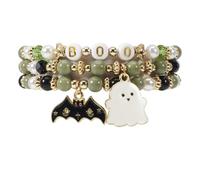 Lonext Halloween Beaded Bracelets Heishi Boo Ghost Pumpkin Bat Stackable Bracelet for Women, One Size, Clay Glass Crystal, no gemstone