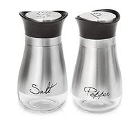 Lonffery Salt and Pepper Shakers Set, Salt Containers for Gifts, Kitchen Decor with Stainless Steel and Glass Bottle, Set of 2