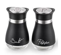 Lonffery Salt and Pepper Shakers, Stainless Steel and Glass Bottle, Set of 2, Black