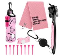 Lonfliness 12 Pcs Swing Swear Look For Ball Repeat Pink Golf Accessories Kit Include Golf Ball Bag with Hook Towel Tees Divot Repair Tool Cleaner Brush Portable Neoprene Accessories for Women Man Gift