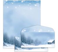 Lonfliness 50 Set Winter Christmas Letterhead Paper with Envelopes Blue Snow Computer Print Paper Snowflake Stationery for Note Letters to Santa Invitations Office School Printing 8.5 x 11 In