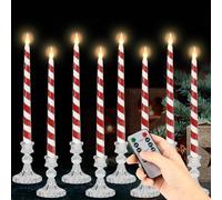 Lonfliness 8Pcs 10in Christmas Flameless Taper Candles Sticks with Remote & Timer Battery Operated 3D Flickering Glitter Candy Cane Candlesticks LED Xmas Candles for Holiday Party Decor (Glitter)