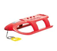 Long 2 person BULLET kid sledge with metal runners and rope, light red