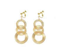 Long 70S Disco Statement Earrings Vintage Gold Multi-layer Hoop Clip on Earrings Lightweight Geometric Large Round Disc Dangle Earrings, M, Metal, No Gemstone