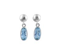 Long 925 Sterling Silver Faceted Blue Topaz Oval Drop Earrings