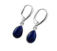 Long 925 Sterling Silver Lapis Lazuli Teardrop Stone Leverback Earrings