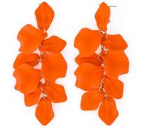 Long Acrylic Rose Petal Dangle Earrings Boho Flower Floral Tassel Drop Earrings Statement Holiday Festival Costume Earrings Gift for Women (Orange)