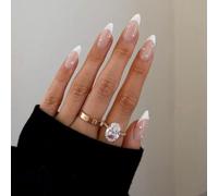 Long Almond Press On False Nails, Pale Pink French Tips, 24-Piece Set