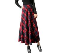Long Ankle Skirt Mini Skirt Elastic Waist A Line Skirts Vintange Plaid Skater Pleated Skirt Knee Length Autumn Skirt High Waist Thermal Skirt Tartan Skirt Women, red, L