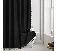 Long Bath Fabric Curtain with Boho Tassels,78 Inches Linen Heavy Duty Cloth Shower Curtains for Bathroom, Bohemian Farmhouse Vintage Country Thick Shower Curtain with 12 Hooks, Waterproof, 72x78