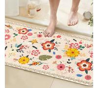 Long Bathroom Runner Rug 60x120CM Beige, High Absorbency Bath Mat Slip-Resistant Washable Floral Bath Mat for Bathroom Kitchen Laundry Room - Modern Flowers Pattern Carpets