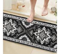 Long Bathroom Runner Rug 60x120CM Black, High Absorbency Bath Mat Slip-Resistant Washable Floral Bath Mat for Bathroom Kitchen Laundry Room Modern Abstract Geometric Pattern Carpets