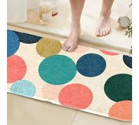 Long Bathroom Runner Rug 60x150CM Beige Blue, High Absorbency Bath Mat Slip-Resistant Washable Circle Bath Mat for Bathroom Kitchen Laundry Room - Modern Geometric Pattern Carpets