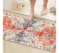 Long Bathroom Runner Rug 60x150CM Beige, High Absorbency Bath Mat Slip-Resistant Washable Boho-Style Bath Mat for Bathroom Kitchen Laundry Room Modern Abstract Geometric Pattern Carpets