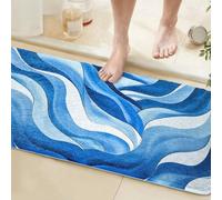 Long Bathroom Runner Rug 60x150CM Blue, High Absorbency Bath Mat Slip-Resistant Washable Wave Bath Mat for Bathroom Kitchen Laundry Room - Modern Abstract Geometric Pattern Carpets
