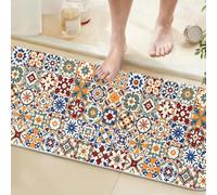 Long Bathroom Runner Rug 60x150CM Red, High Absorbency Bath Mat Slip-Resistant Washable Floral Bath Mat for Bathroom Kitchen Laundry Room - Modern Abstract Geometric Pattern Carpets