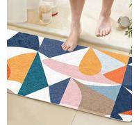 Long Bathroom Runner Rug 60x150CM White Blue, High Absorbency Bath Mat Slip-Resistant Washable Geometric Bath Mat for Bathroom Kitchen Laundry Room Modern Geometric Pattern Carpets