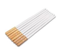 Long BBQ Barbecue Skewers, Wooden Handel Set of 8 BBQ Grilling Kebab Skewers Flat Reusable Metal Skewer Sticks for BBQ, Cocktail, Shish Kabob, Party Essentials, 58CM Long