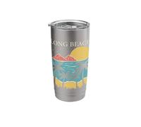 Long Beach Palm Trees Ocean Sunset Mountains Stainless Steel Insulated Tumbler