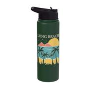 Long Beach Palm Trees Ocean Sunset Mountains Stainless Steel Insulated Water Bottle