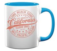 Long Beach Surf Los Angeles California Pacific Ocean Ceramic Tea Coffee Mug Light Blue
