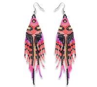 Long Beaded Earrings for Women, Bohemian Statement Tassel Dangling Earrings, Native American Jewelry Boho Country Colorful Bead Gifts, One Size, Glass beads, No Gemstone