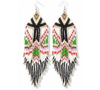 Long Beaded Earrings for Women, Bohemian Statement Tassel Dangling Earrings, Native American Jewelry Boho Country Colorful Bead Gifts, One Size, Glass beads, No Gemstone