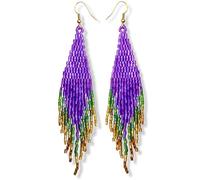 Long Beaded Earrings for Women, Bohemian Statement Tassel Dangling Earrings, Native American Jewelry Boho Country Colorful Bead Gifts, One Size, Glass beads, No Gemstone