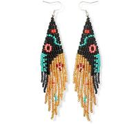 Long Beaded Earrings for Women, Bohemian Statement Tassel Dangling Earrings, Native American Jewelry Boho Country Colorful Bead Gifts, One Size, Glass beads, No Gemstone