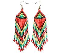 Long Beaded Earrings for Women, Bohemian Statement Tassel Dangling Earrings, Native American Jewelry Boho Country Colorful Bead Gifts, One Size, Glass beads, No Gemstone