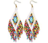 Long Beaded Earrings for Women, Bohemian Statement Tassel Dangling Earrings, Native American Jewelry Boho Country Colorful Bead Gifts, One Size, Glass beads, No Gemstone
