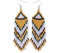 Long Beaded Earrings for Women, Bohemian Statement Tassel Dangling Earrings, Native American Jewelry Boho Country Colorful Bead Gifts, One Size, Glass beads, No Gemstone