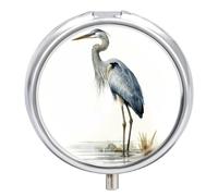 Long-beaked Heron Pill Box Small Round Pill Case Portable Travel Pill Container Multi-Functional Moisture Proof Metal Medicine Pill Organizer Box for Vitamins Fish Oil