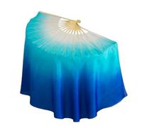 Long Belly Dance Fans,Fan Veils Professional Real Silk Fan Veil Pair(1L+1R) Chinese Belly Dancing Props White Royal Blue Gradient Sequin Folding(31cm 20cm,2pcs right hand)