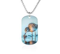 Long-billed Curlew Memorial Necklace with Long Chain Decorative Jewelry Rectangle Pendant for Men Women