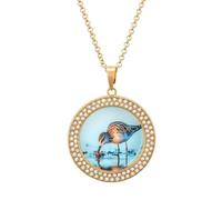 Long-billed Curlew Women's Round Diamond Necklace Vintage Alloy Pendants Multicolored Sparkly Jewelry