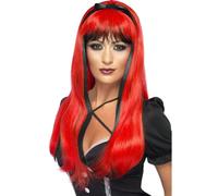 Long Black And Red Halloween Wig Bewitching Witches Wigs Fancy Dress Accessory