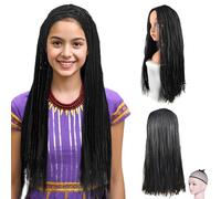 Long Black Braided Wig Princess Costume Wigs Boho Rasta Hair Fancy Dress Up Accessory for Women Girls Halloween Birthday Christmas Party Cosplay Gift