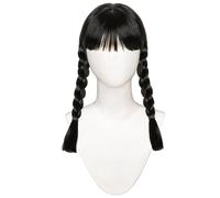 Long Black Braids Wig with Bangs Long Straight Hair Costume Wigs Heat Resistant Double Braided Black Wigs for Women Girls Halloween Party Cosplay A7LHSBJF
