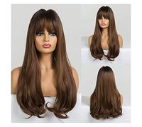 Long Black Brown Gloden Honey Wavy Wig With Highlights Cosplay Synthetic Wigs Women Heat Resistant Middle Part Wigs(Lc204 2)
