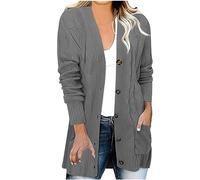 Long Black Cardigan Knit Ribbed V Neck Sweater Plus Size Women's Cardigan Pocket V Neck Knitwear Plus Size Cardigans for Women Pullover Long Sleeve Button Up Crochet Jumper Ladies Wool Coats