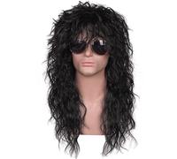 Long Black Curly Rock Star Wig - 70s 80s Heavy Metal Costume Wig