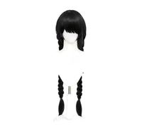 Long Black Double Braided Cosplay Wig with Bangs for Women Female Realistic Anime Costume Wigs Heat Resistant Synthetic Wig for Party Anime Conventions
