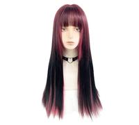 Long Black Mixed Pink Synthetic Wig Cosplay Lolita Harajuku Wig With Bangs Natural Straight Halloween Party Daily Wigs (Black Pink)