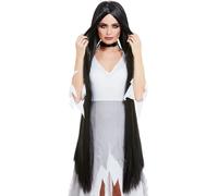 Long Black Straight Gothic Wig Ladies Morticia Witch Halloween Fancy Dress 120cm