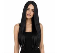 Long Black Wig Womens Deluxe Straight Centre Part Fancy Dress Costume Wig Long Hair Halloween Witch Gothic Cosplay Party Accessory