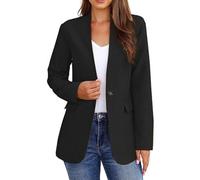 Long Blazer Women's Elegant Stand-Up Collar - Women's Blazer Long Summer - Long Blazer Sweat Summer Blazer Transition Jacket Suit Jacket For Modern Sporty Tailored Lightweight Jersey Tweed, black, 22